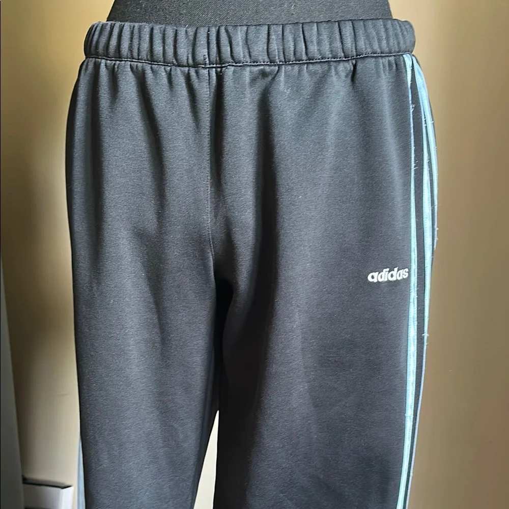 Adidas Black Track Pants with Light Blue Stripes/ Back Pocket - Picture 2 of 14
